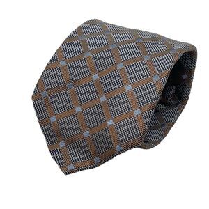 Oxford‎ Clothes Men's Silk Tie Brown Blue Checkered Pattern Necktie